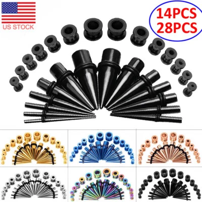 Juego de tapones de túnel cónico 12G-00G kit de estiramiento de oreja de acero inoxidable 14-28 piezas Foto 1 de 4