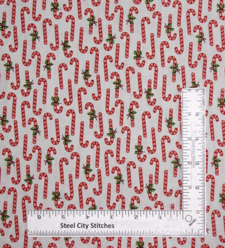 Tela de bastón de caramelo de Navidad gris dulce retro algodón HoHo de Andover por yarda Foto 1 de 1