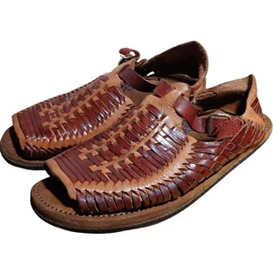 Vintage Men Size 8 Handmade Leather Huarache Sandals Made In Mexico Tire Sole - Picture 1 of 9