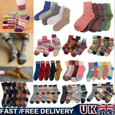 5 Pairs Womens Thick Socks Wool Warm Knitting Nordic Ladies Socks Spring - Image 1 of 4