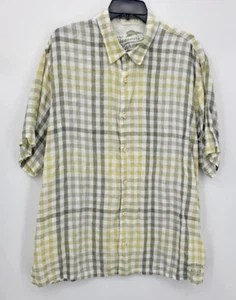 Tommy Bahama Shirt Mens XL Tan Yellow Plaid Linen Short Sleeve Button Up Casual - Picture 1 of 8