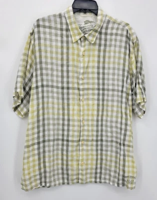 Tommy Bahama Shirt Mens XL Tan Yellow Plaid Linen Short Sleeve Button Up Casual - Image 1 of 4