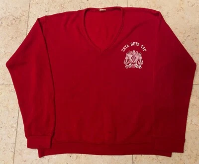 Rare Vintage 70's Zeta Beta Tau Jewish Fraternity V Neck Sweater Size XL - Image 1 of 4