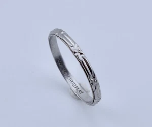 Art Deco Platinum Vintage Wedding Band Stackable Ring 5.5 Antique 2mm Eternity - Picture 1 of 5
