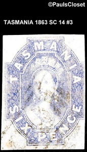 TASMANIA 1863 SC 14 QUEEN VICTORIA 6p GRAY LILAC IMPERFORATE UNG F/VF #3 - Picture 1 of 2