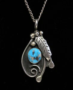 Navajo Sterlingsilber Türkis Anhänger Halskette Roy Vandever 21,75" Kette Vintage - Bild 1 von 12