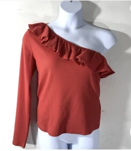 J Crew Women’s One-Shoulder Ruffle Neck Top Vintage Ribbed Wolfberry Medium NWT - Picture 1 of 11