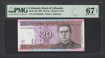 Lithuania 20 Litu 2007 P69 Uncirculated Graded 67 - Image 1 of 2