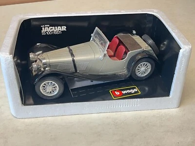 Burago 1937 Jaguar SS100 Die Cast Metal Tostado y Marrón Escala 1:18 Hecho en Italia Foto 1 de 4