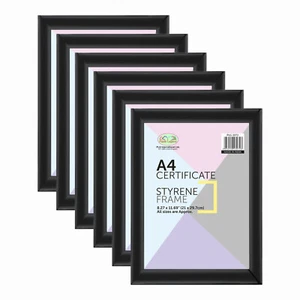 Set of 6 - Black A4 Certificate (21x29.7cm) Photo Frame Styrene Picture Frames - Picture 1 of 3