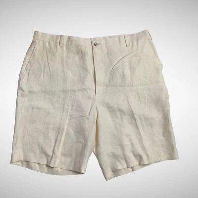 Mens Linen Shorts Size 40 R White Chino Beach Shorts Pre Owned Pockets Berle - Image 1 of 4