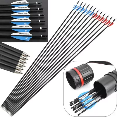 32" Archery Carbon Arrows Spine1000 Target Practice Recurve Bow Longbow Shooting - Image 1 of 4