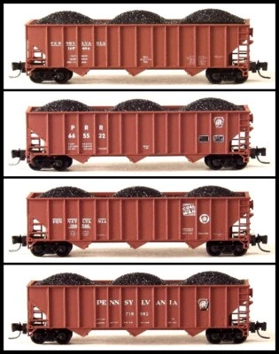 Z Scale EX. RARE PENNZEE Open 45' Ribbed, 3-Bay, 100-Ton Hopper 4-Pk. PENNSY NIB - Image 1 of 4