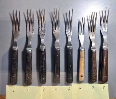  Antique 3-tine Child Size wood/bone Handle forks - Civil War To Late 1800s Era  - Image 1 of 4