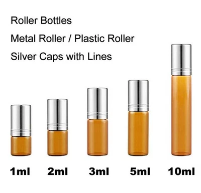 Botellas enrollables de perfume de aceite esencial ámbar de vidrio bola de plástico de metal 1 ml - 10 ml Foto 1 de 4