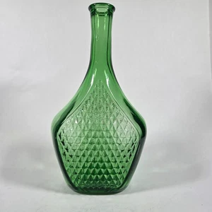 Vintage Emerald Green Empoli Decanter Genie Bottle Diamond Cut Made In Italy 11" - Picture 1 of 13