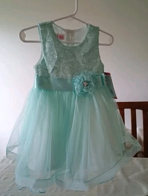 Conjunto de 2 piezas de vestido formal con flores azul aguamarina Jessica Ann para niña de 18 meses Foto 1 de 4