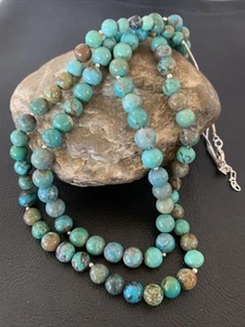 Navajo Sterlingsilber Heishi blau grün türkis Perle Halskette Anhänger 02023 - Bild 1 von 10