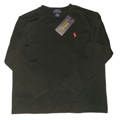 Polo Ralph Lauren Shirt Boys Size 6 Black Long Sleeve Crewneck Logo Cotton NWT - Image 1 of 4