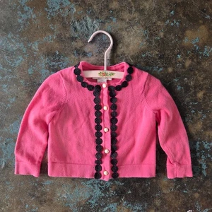 Cárdigan Suéter Kate Spade Bebé Niñas Rosa Talla 12 Meses Negro Encaje Botón - Imagen 1 de 5