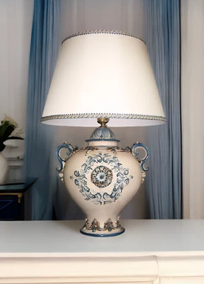 Vintage Hand-Painted Blue Ceramic Ball Table Lamp - Image 1 of 4