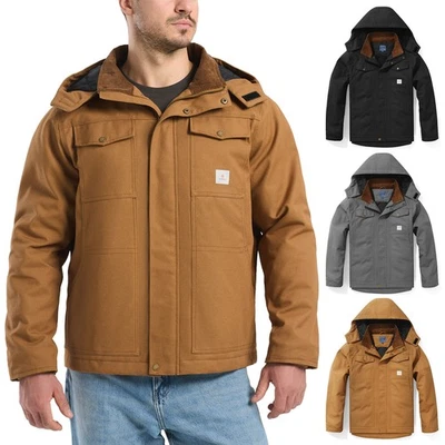 HISEA Men's Insulated Work Jackets Quilted Lined Hooded Duck Canvas Coat Pockets - Image 1 of 4