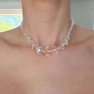 Clear Faceted Bead Necklace – 40cm Magnetic Clasp Crystal Look - Bild 1 von 2
