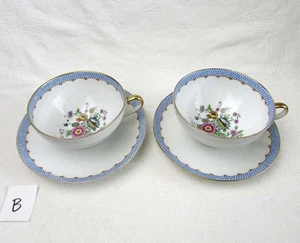 Tazas de té florales de celosía azul y dorado Charles Ahrenfeldt Limoges - Juego de 2 - Imagen 1 de 6