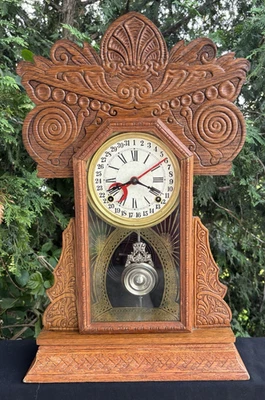 Antiguo Reloj Calendario C 1880s Ingraham MINERVA Pan de Jengibre Manto FUNCIONA - VIDEO Foto 1 de 4