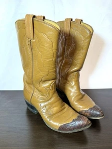 Botas vaqueras occidentales Tony Lama de cuero de colección para mujer talla 7 dos tonos - Imagen 1 de 8
