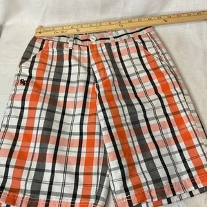 South Pole Boys Bermuda Plaid Shorts Size 10 Orange Black White GUC - Picture 1 of 6