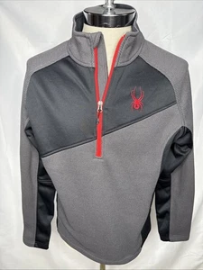 Spyder Men’s M 1/4 Zip Waffle-Knit Fleece Pullover Black Grey Red Shirt - Picture 1 of 8