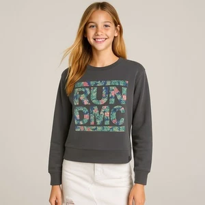 NWOT Run DMC Dark Gray Sweatshirt Sz L 10/12 Girls - Picture 1 of 8