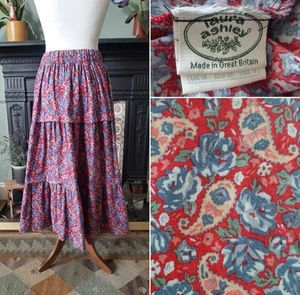 Vintage Laura Ashley Cotton Tiered Gypsy Skirt Floral Paisley Print Boho Cottage - Picture 1 of 11