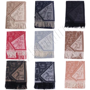 Women Fringed Shawl Scarf Cat Dog Large Winter Cashmere Feel Warm Wrap Stole - Picture 1 of 72