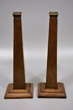 Antique Tapered Candlesticks, Grand Tour Library Obelisk, Inlaid Banded Wood