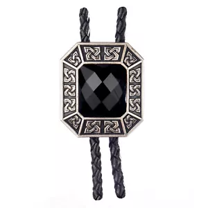 Bolo Tie Celten, czarny agat, prawdziwa srebrna nakładka, krawat kowbojski - Zdjęcie 1 z 4