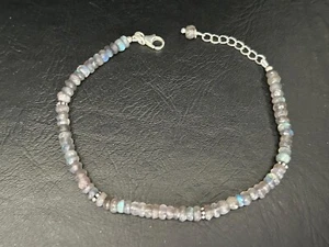 925 Sterling Silver Labradorite Bracelet Faceted Rondelle Gemstones Natural - Picture 1 of 1