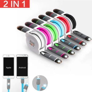 2 In1 Sync Dual Retractable USB Data Cable Charger For Samsung Android iPhone 7 - Picture 1 of 11