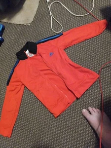 ADIDAS BOYS Sweater KIDS Size 6 red black w/ Blue Logo Full Zip Sweat Shirt - Picture 1 of 8