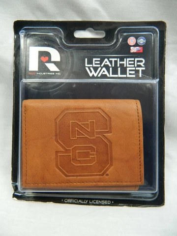 EMBOSSED BROWN LEATHER TRIFOLD WALLET NORTH CAROLINA STATE WOLFPACK NCAA RICO Cover
