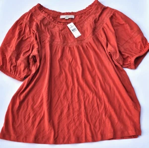 Loft Shirt Damen große rote Ösen Bauernbluse romantisch Landhaus Puffärmel - Bild 1 von 8