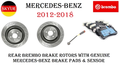 Rear Brake Disc Rotors With Brake Pads & Sensor For Mercedes C63 CLS63 E63 AMG - Image 1 of 4