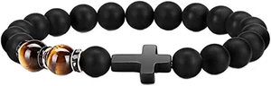 Cross Bracelet for Men Tiger Eye Catholic Rosary Bracelet for Men Boys Adjustabl - Picture 1 of 12
