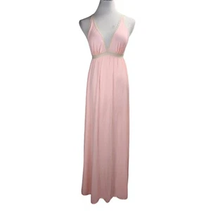 Vintage Olga Secret Hug Nightgown S Light Pink Nylon Plunge Neck 9620 Lace Trim - Picture 1 of 10