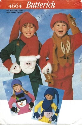 Butterick 4664 SANTA, REINDEER, ELF, SNOWMAN Scarf, Hat, Mittens FOR KIDS UNCUT - Image 1 of 4