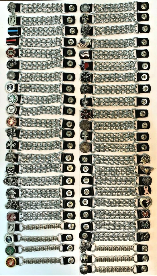 MIX & MATCH DIAMOND CUT CHROME MOTORCYCLE BIKER VEST EXTENDERS MADE IN USA - Image 1 of 1