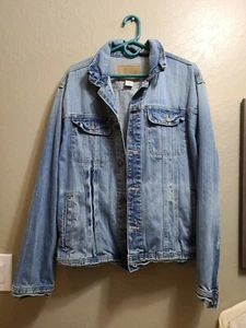 Old Navy Blue Jeans Distressed Denim Trucker Jean Jacket Men's Size Large - Picture 1 of 9
