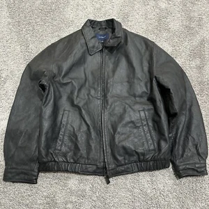 Croft & Barrow Leather Bomber Jacket Large Lined Diamond Quilted Full Zip Mens - Picture 1 of 15