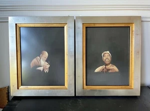 Pair of Framed Japanese Embroidery Art Portraits - Picture 1 of 12